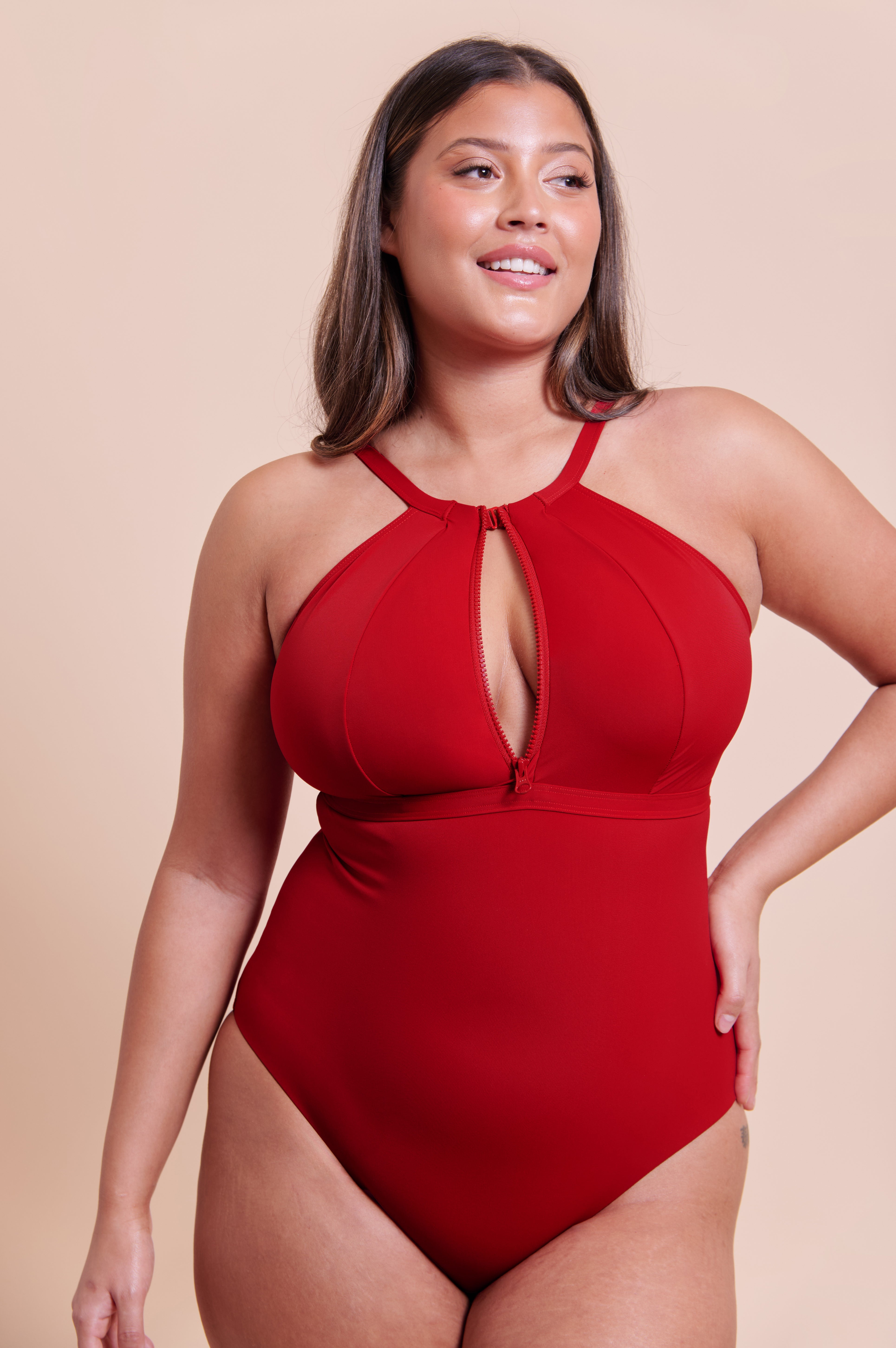 Zip Tide Non-Wired Multiway Swimsuit Red